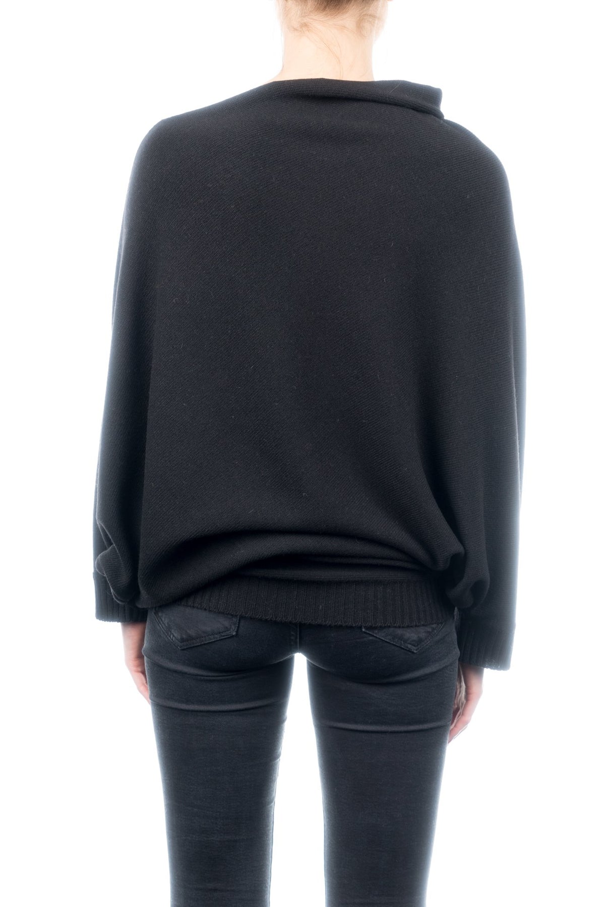 Black Cashmere Blend Poncho With Sleeves, view 3