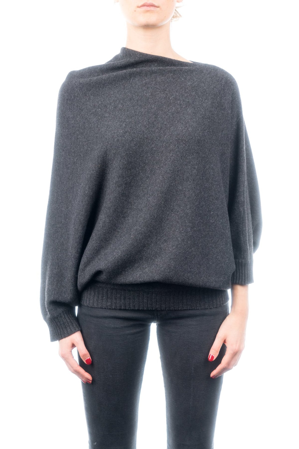 Charcoal Cashmere Blend Poncho With Sleeves