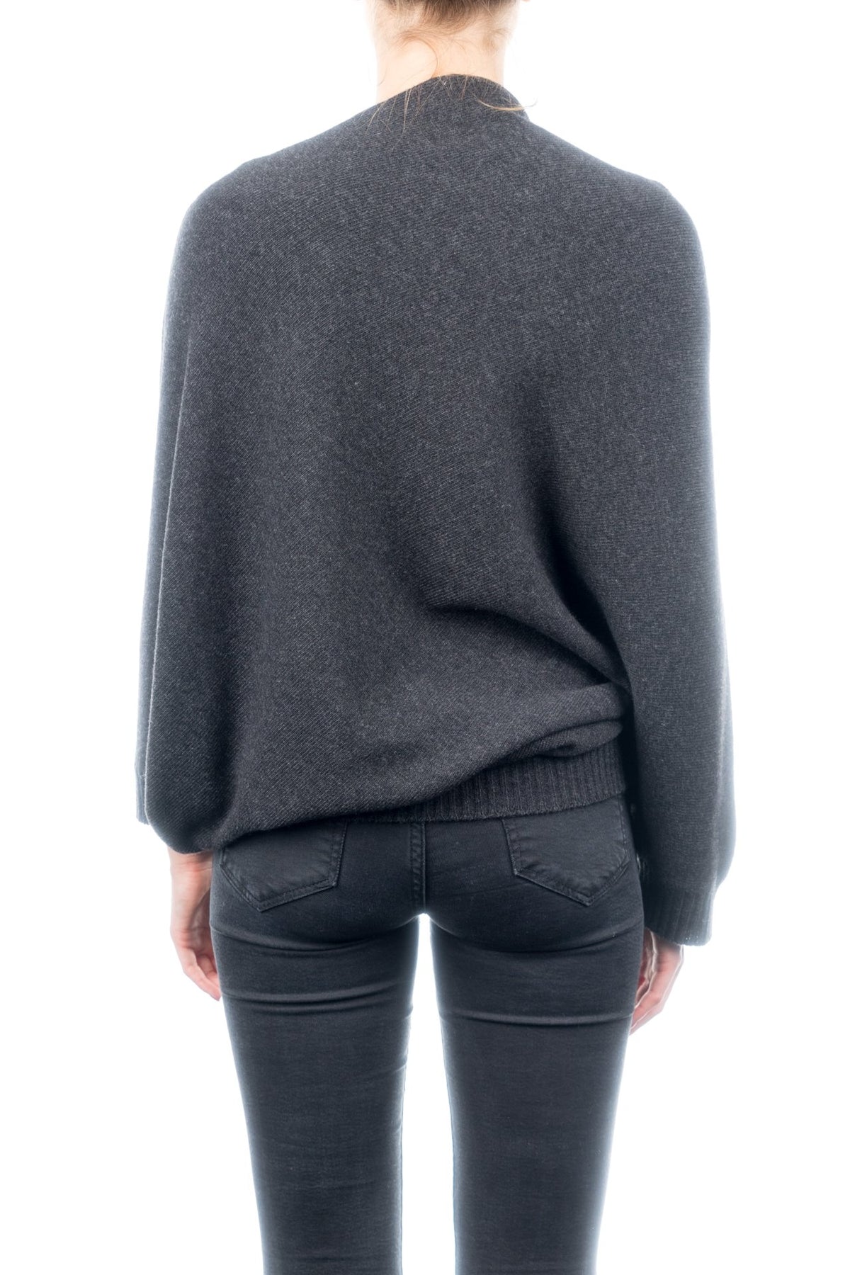 Charcoal Cashmere Blend Poncho With Sleeves, view 3