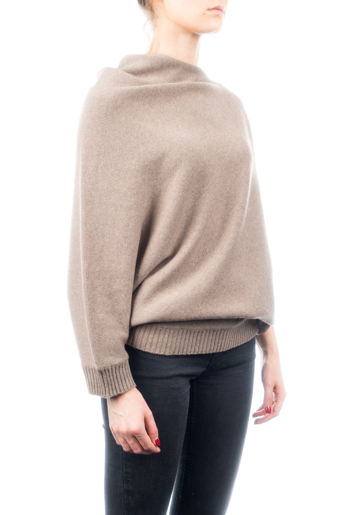 Mink Cashmere Blend Poncho With Sleeves, view 2