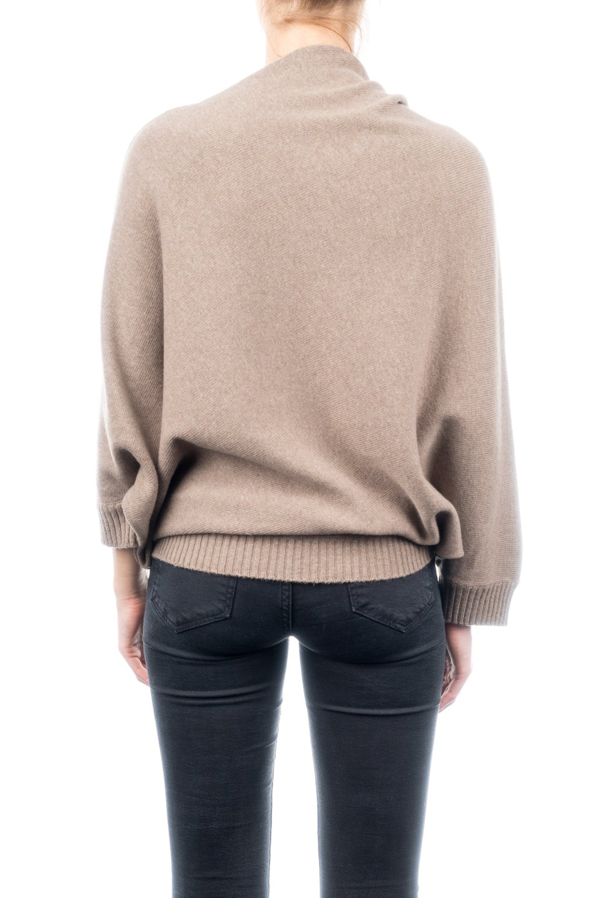 Mink Cashmere Blend Poncho With Sleeves, view 3