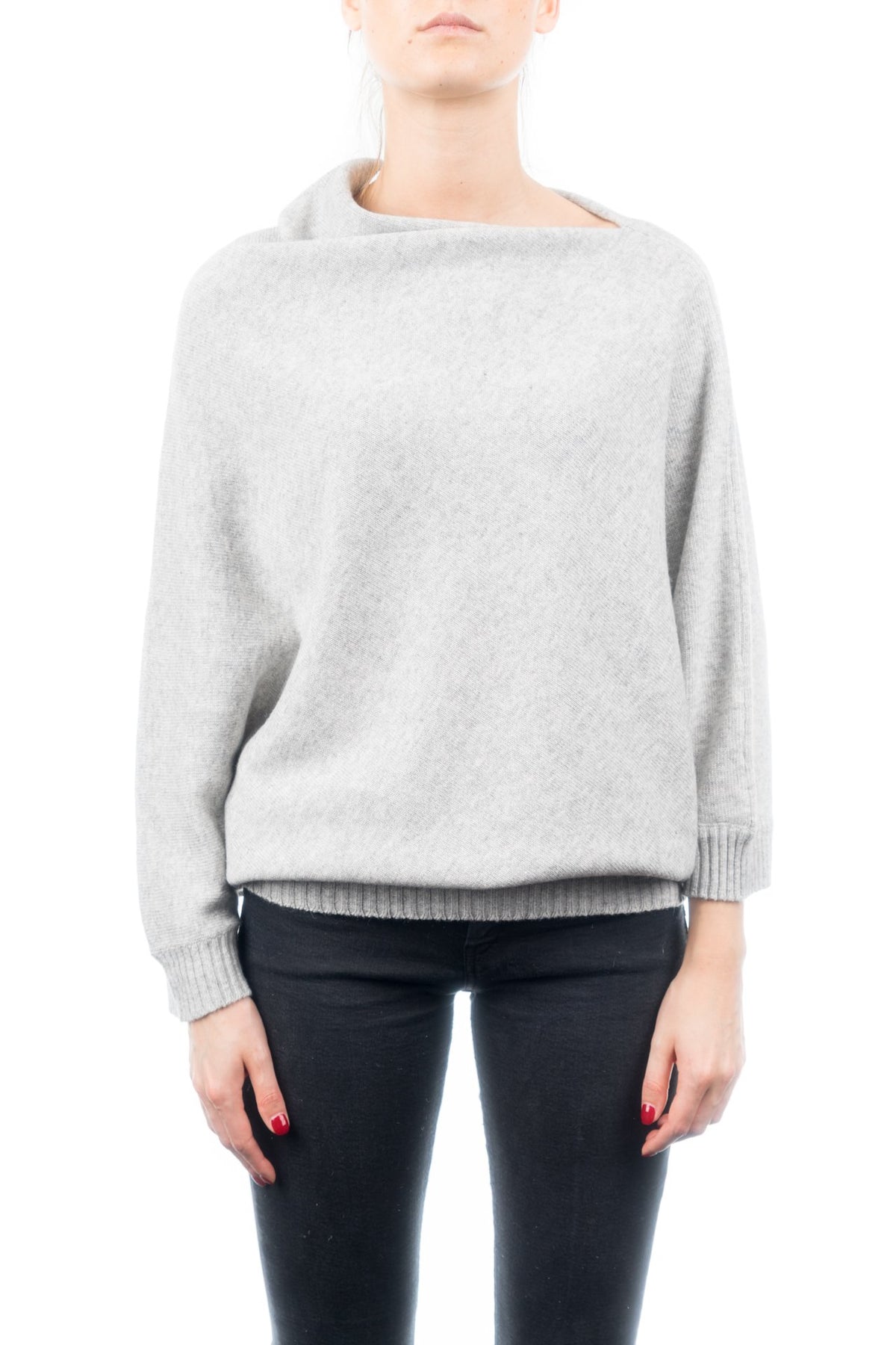 Gray Cashmere Blend Poncho With Sleeves