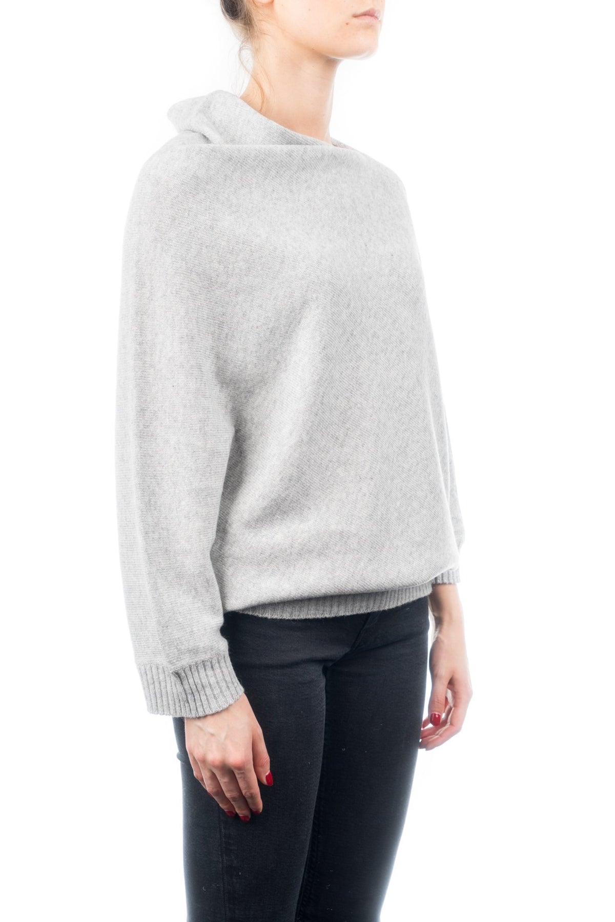 Gray Cashmere Blend Poncho With Sleeves, view 2