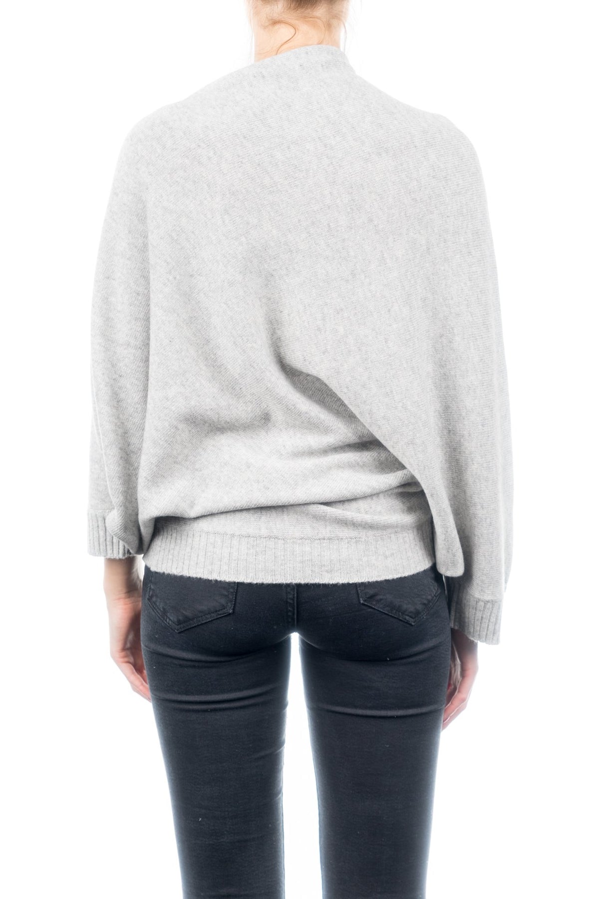 Gray Cashmere Blend Poncho With Sleeves, view 3