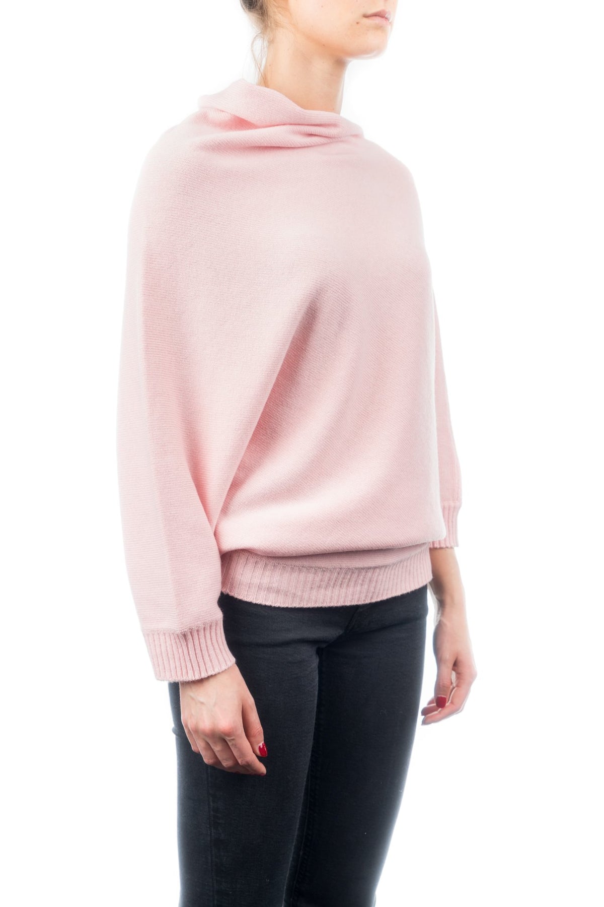 Pink Cashmere Blend Poncho With Sleeves, view 2