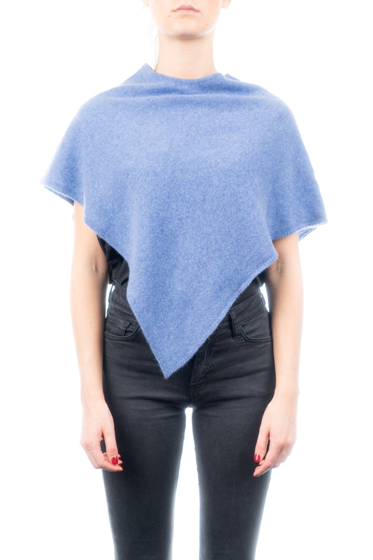 Light Blue Short 100% Cashmere Poncho