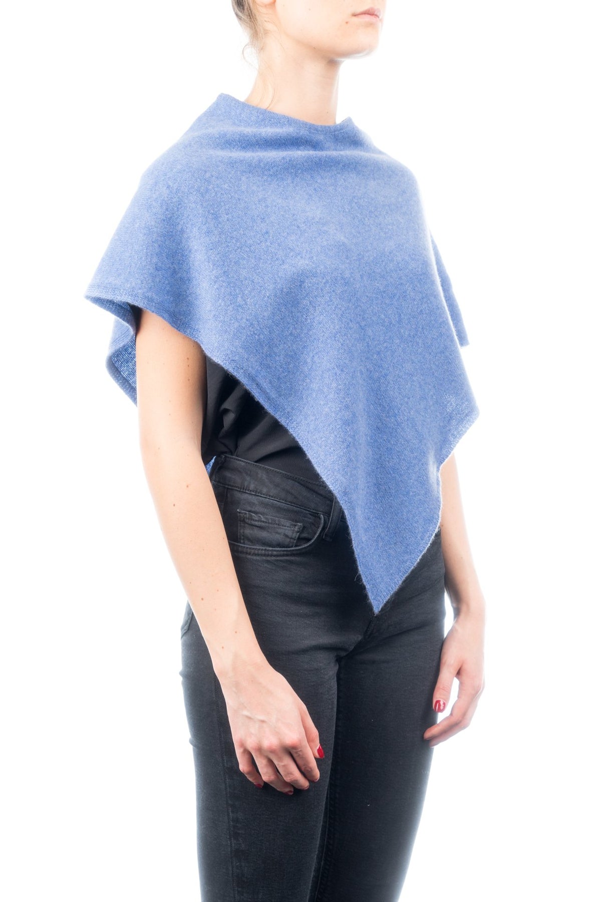 Light Blue Short 100% Cashmere Poncho, view 2