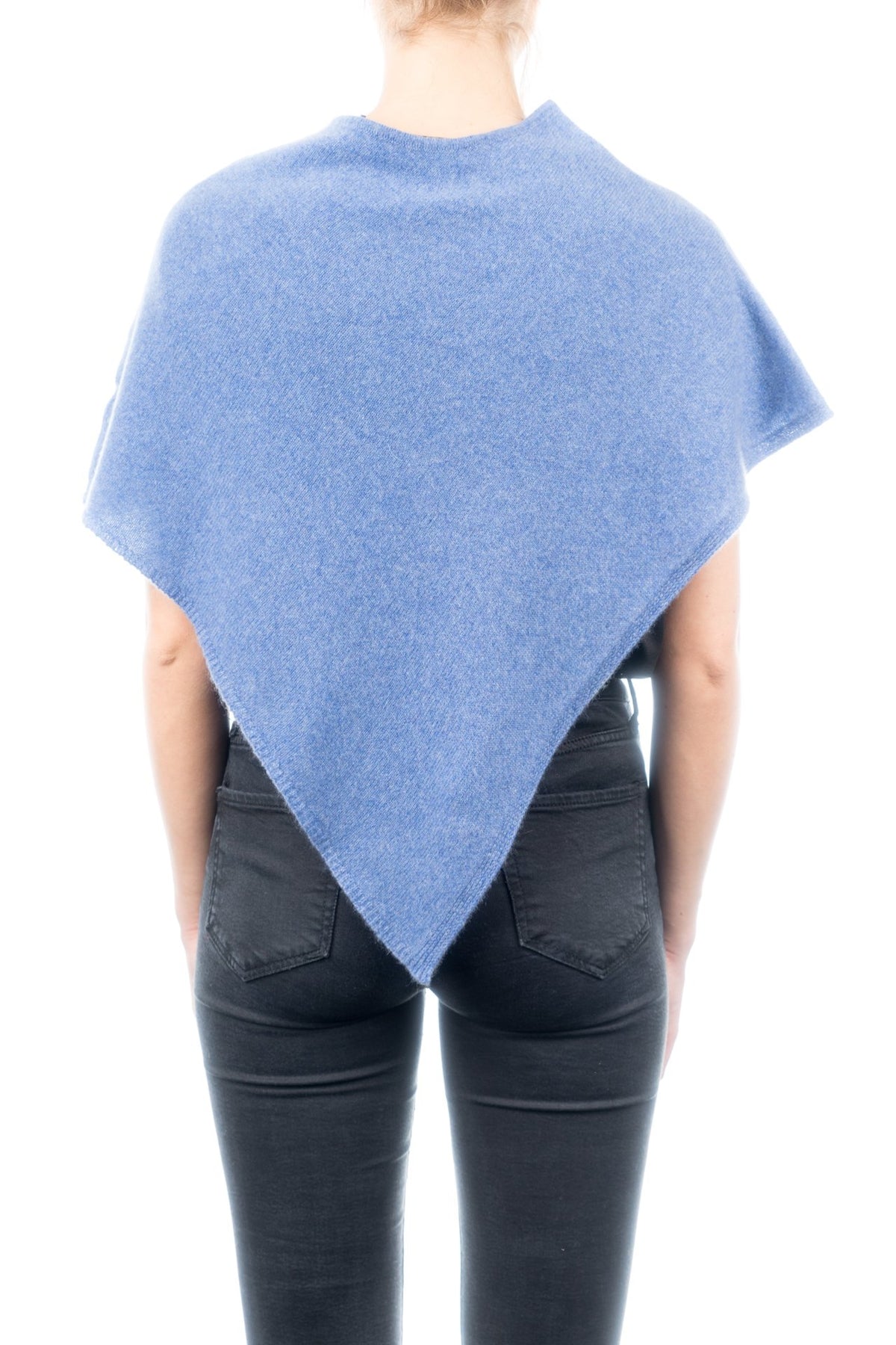 Light Blue Short 100% Cashmere Poncho, view 3
