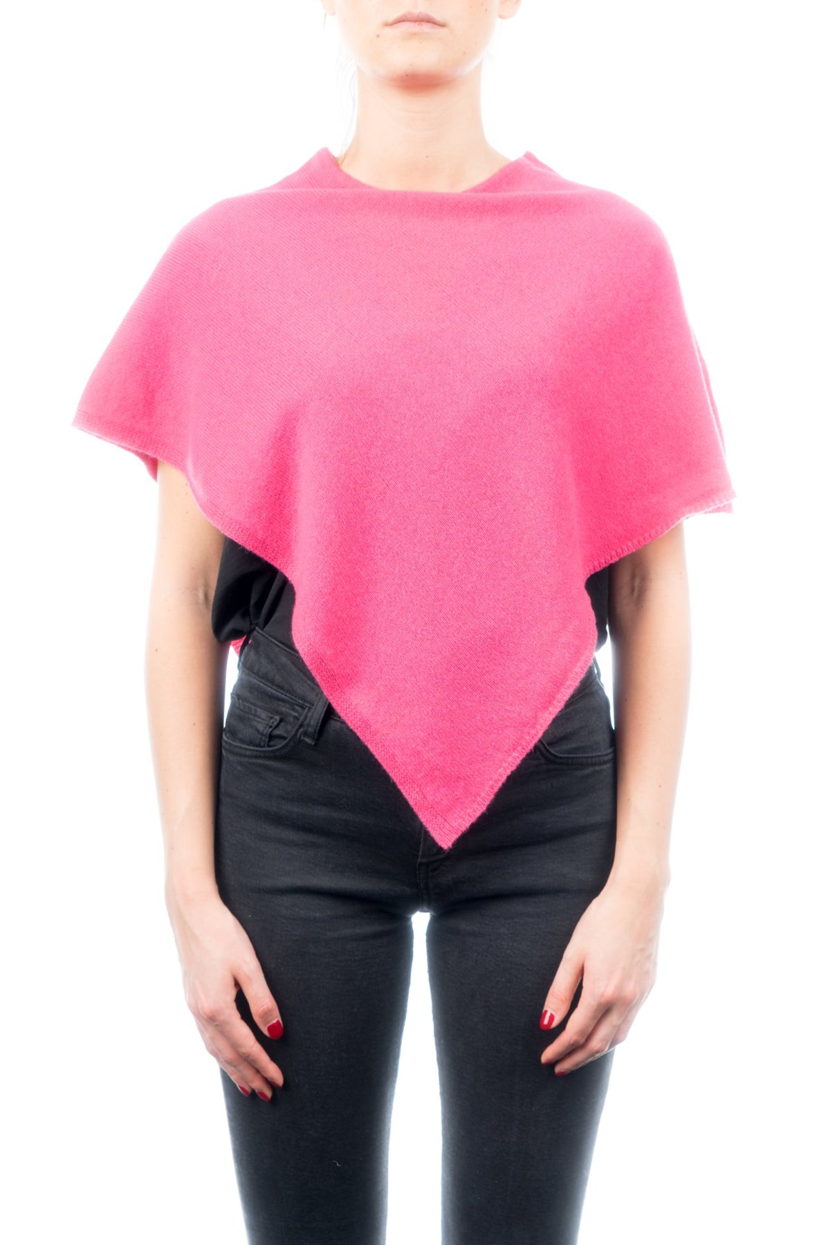 Fuchsia Short 100% Cashmere Poncho