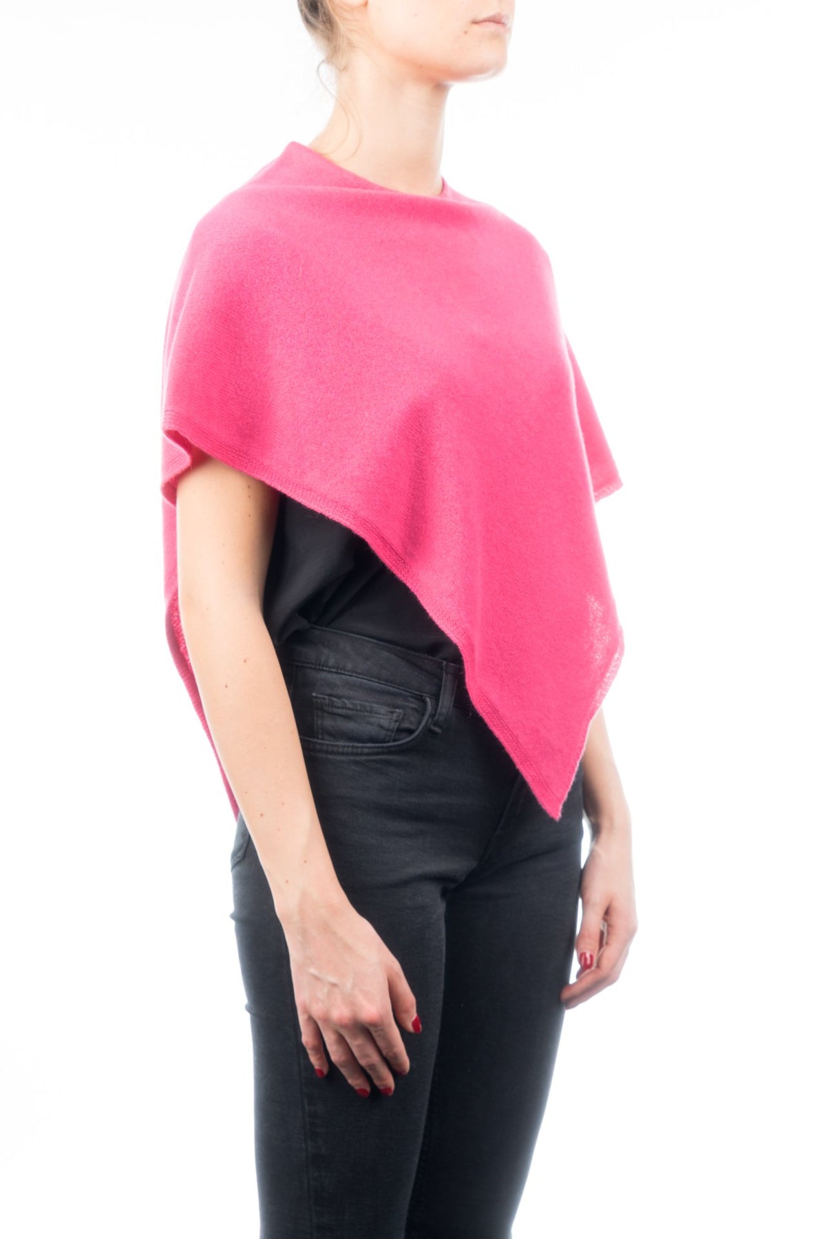 Fuchsia Short 100% Cashmere Poncho, view 2