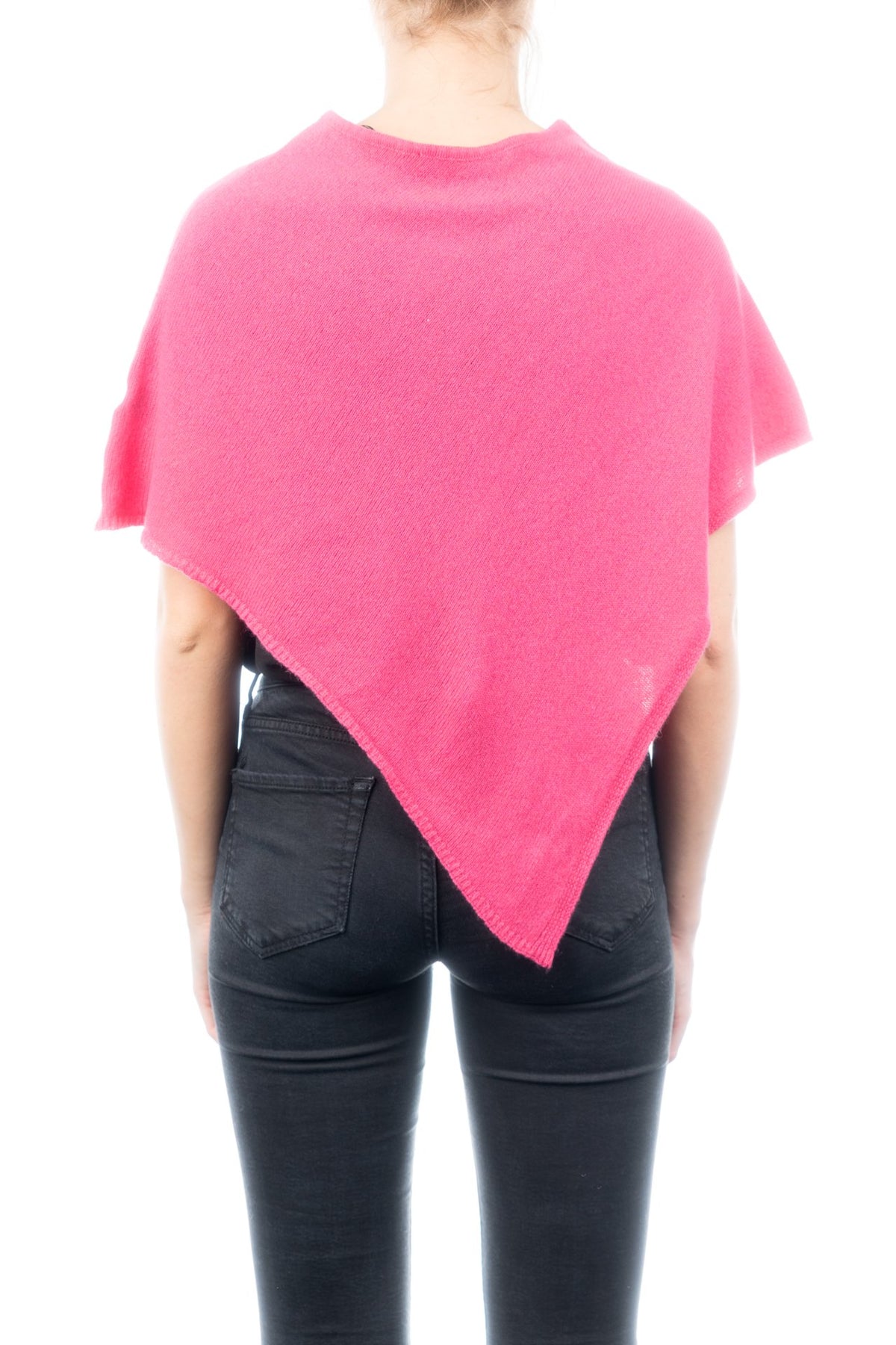 Fuchsia Short 100% Cashmere Poncho, view 3