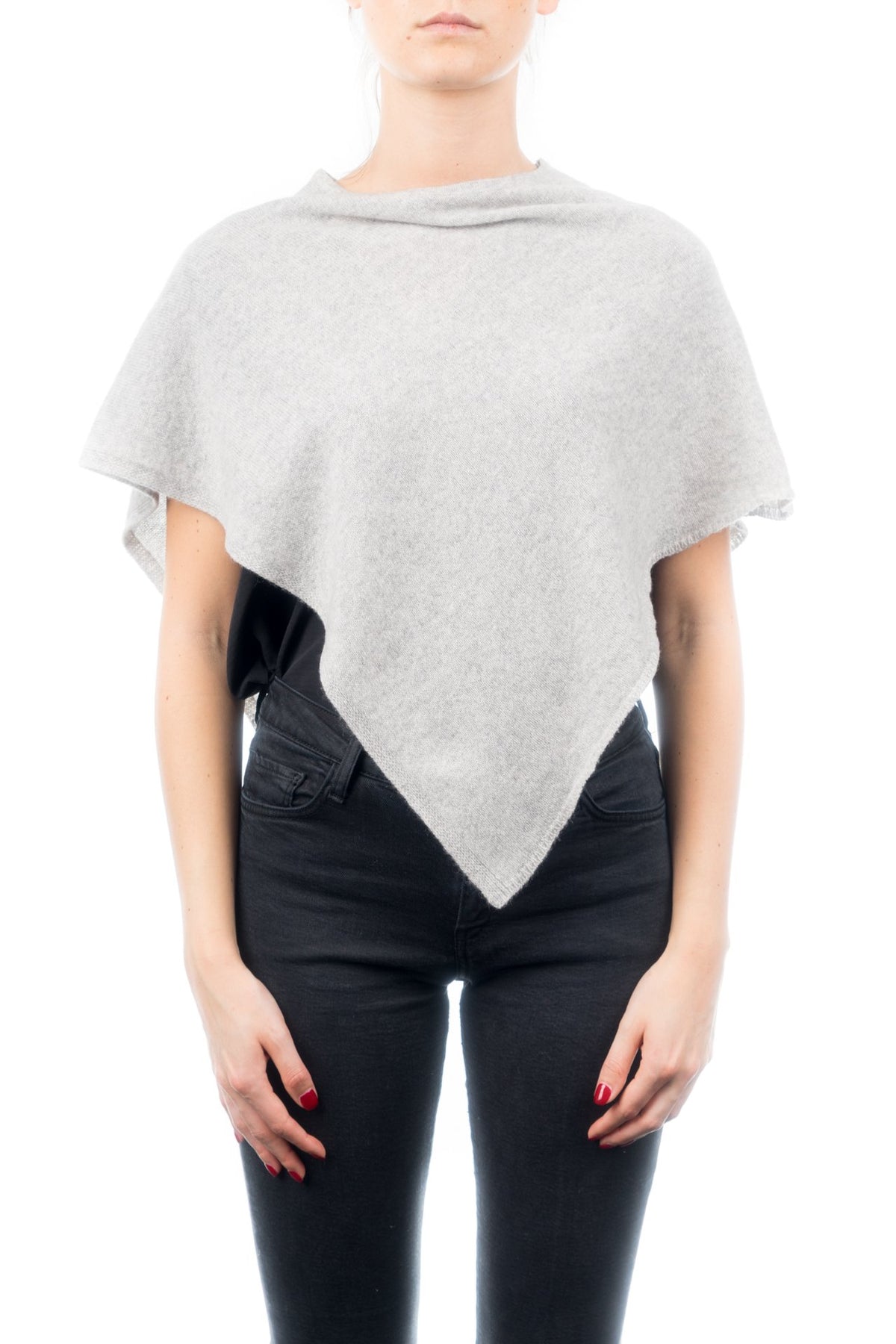 Gray Short 100% Cashmere Poncho