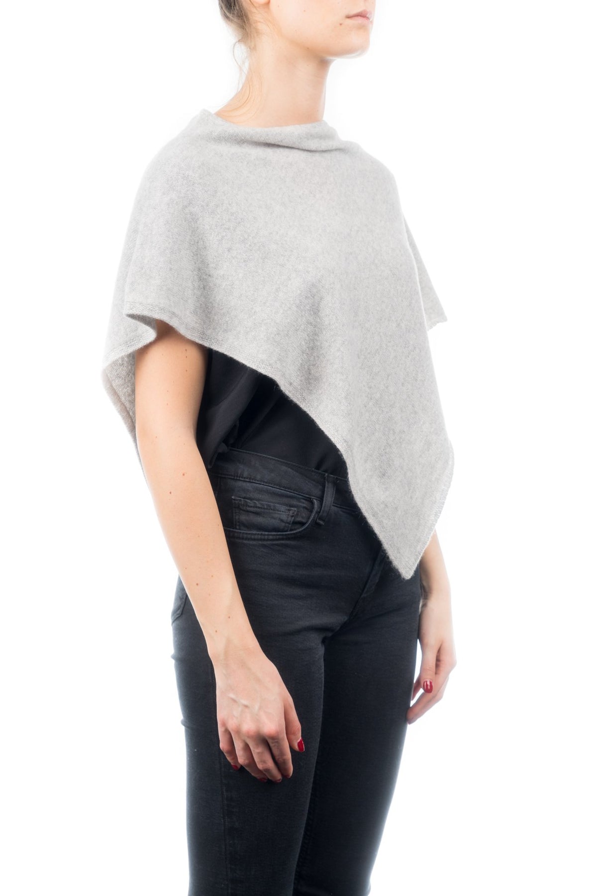 Gray Short 100% Cashmere Poncho, view 2