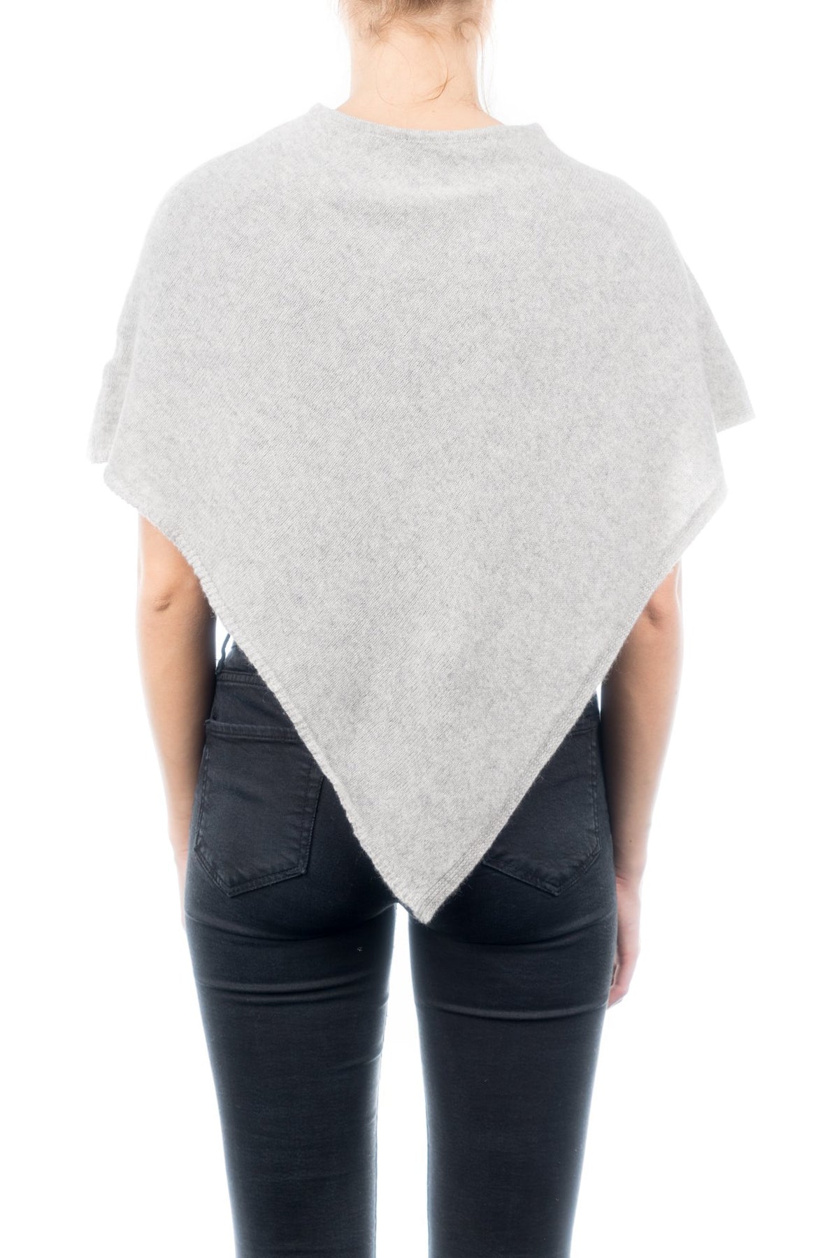 Gray Short 100% Cashmere Poncho, view 3