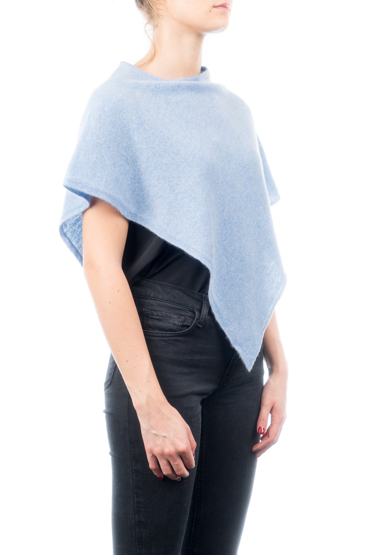 Sky Short 100% Cashmere Poncho, view 2