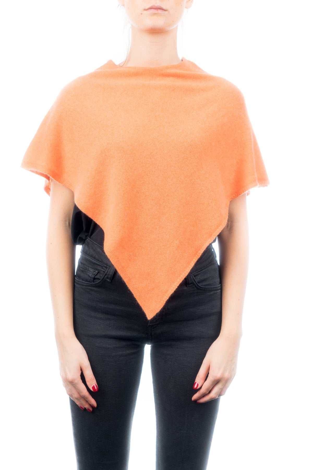 Orange Short 100% Cashmere Poncho