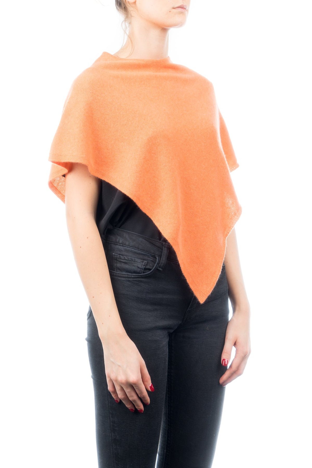 Orange Short 100% Cashmere Poncho, view 2