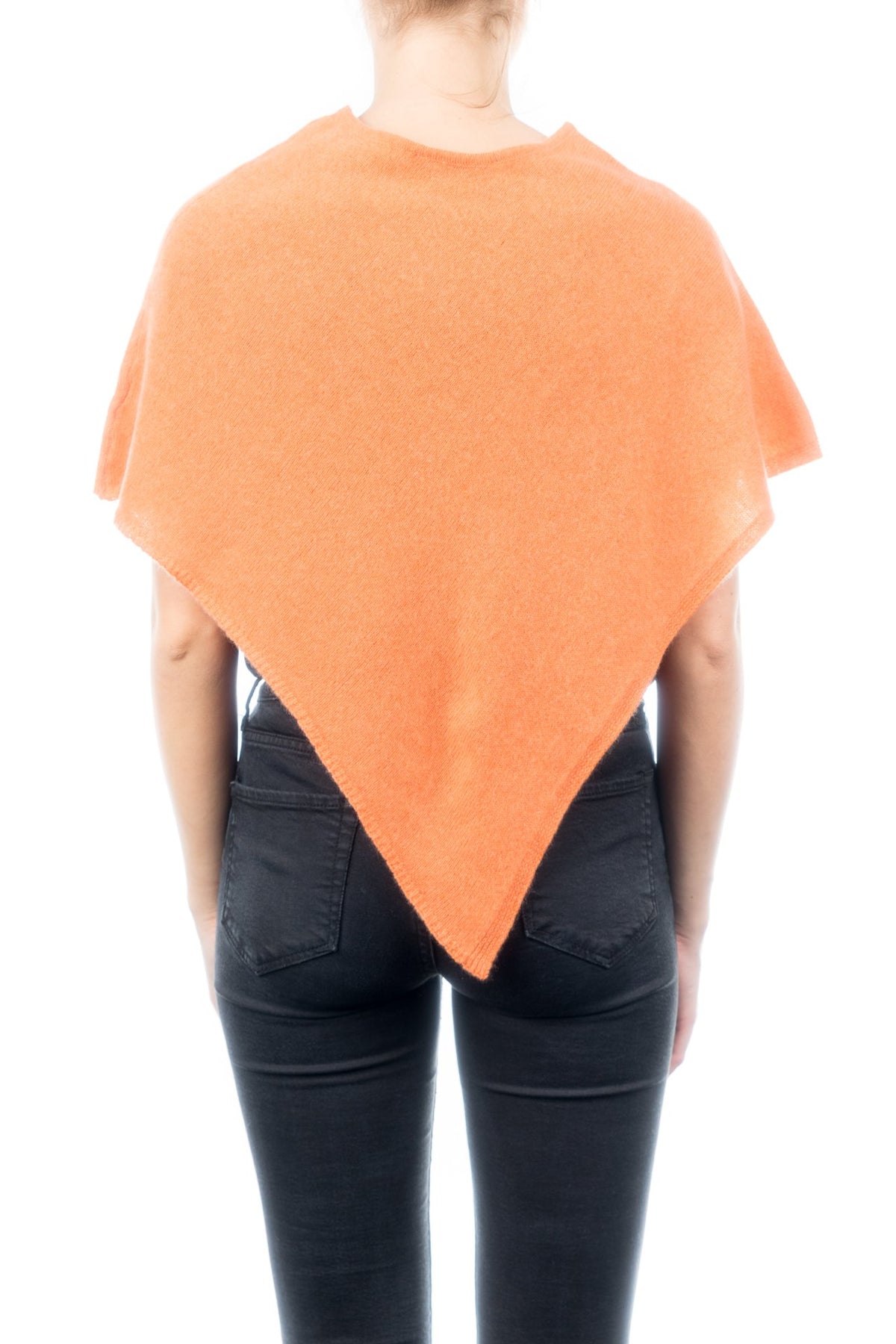 Orange Short 100% Cashmere Poncho, view 3