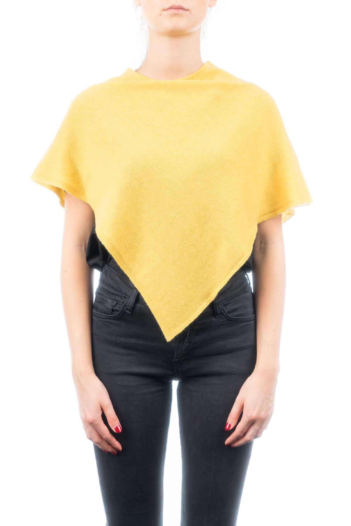 Yellow Short 100% Cashmere Poncho