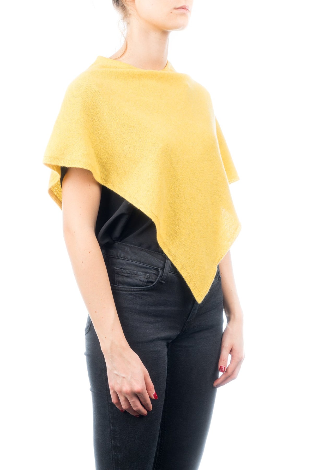 Yellow Short 100% Cashmere Poncho, view 2