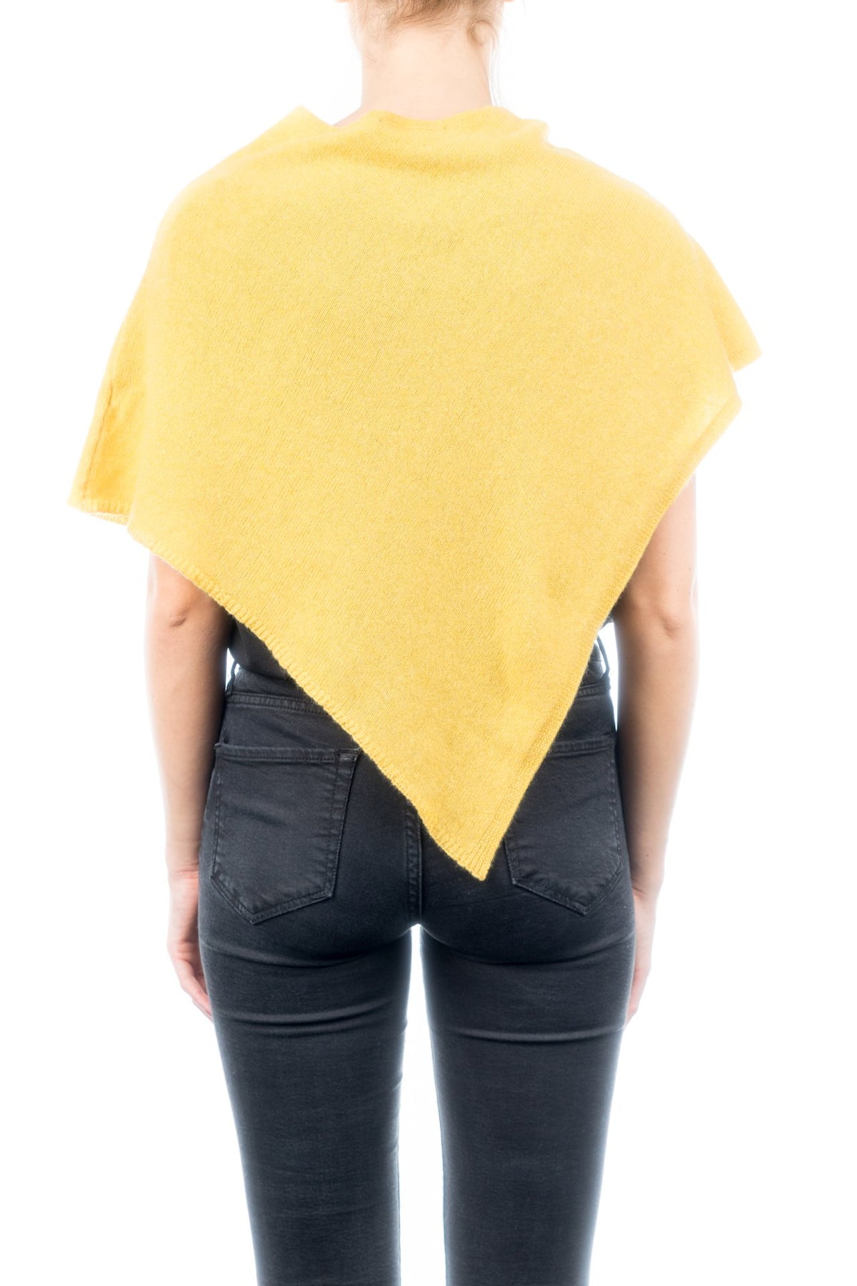 Yellow Short 100% Cashmere Poncho, view 3