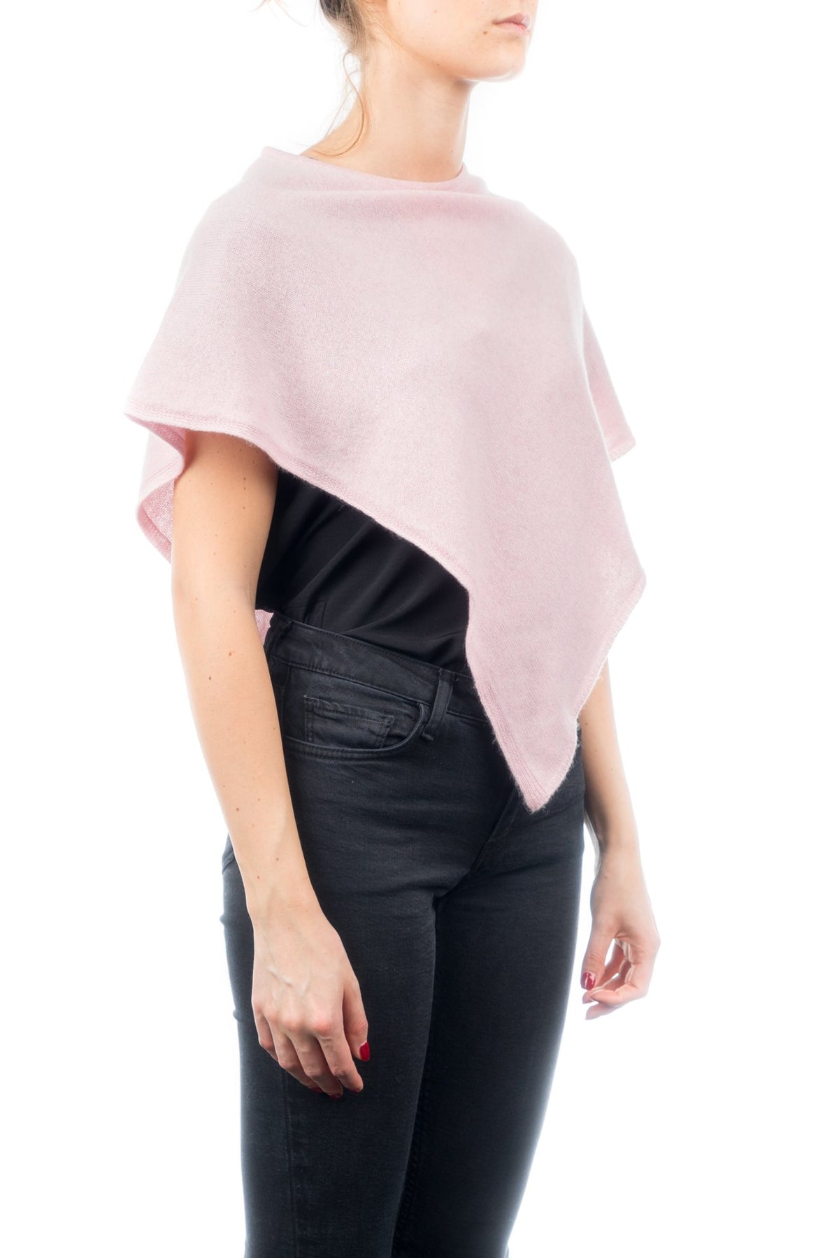 Pink Short 100% Cashmere Poncho, view 2