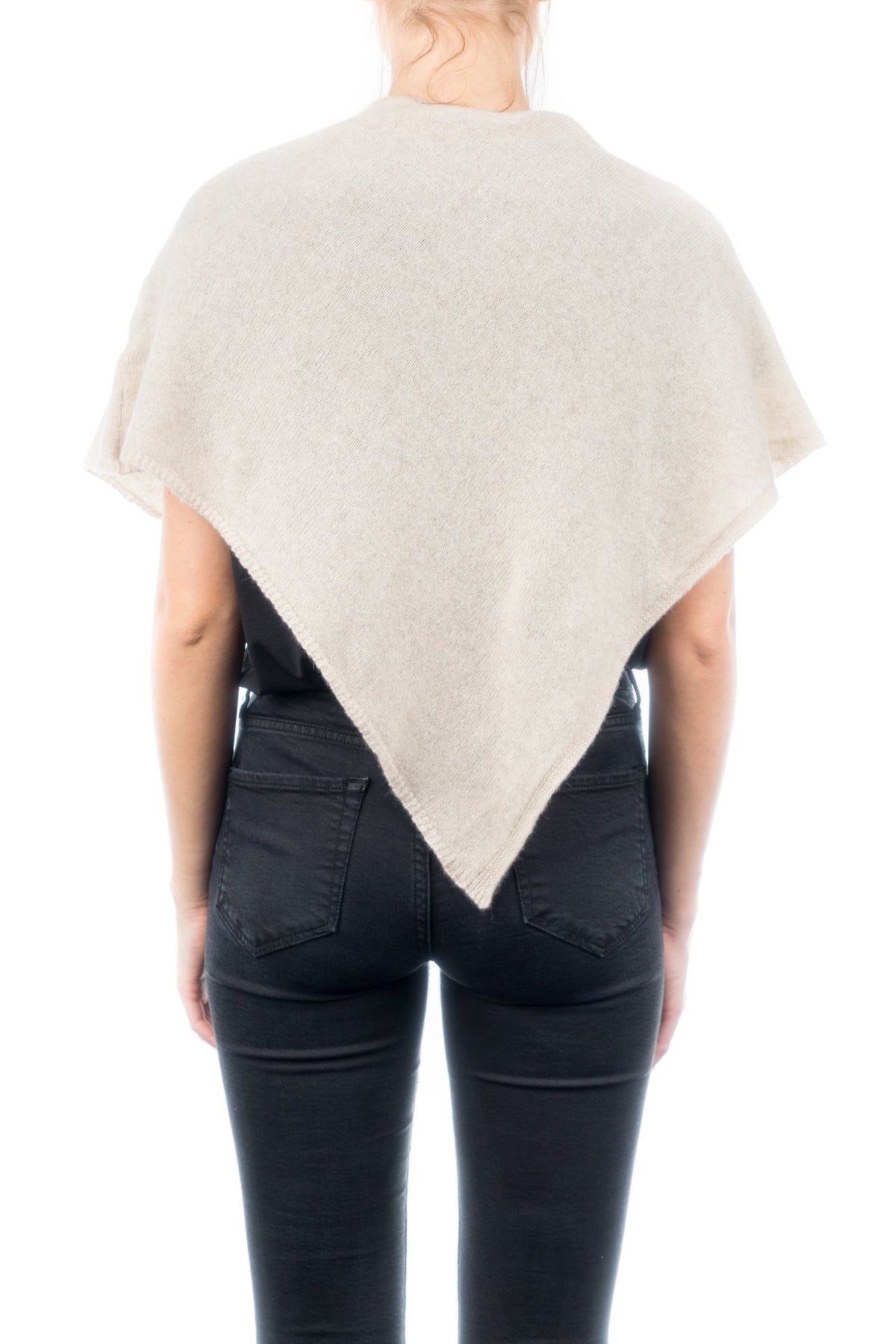 Beige Short 100% Cashmere Poncho, view 3