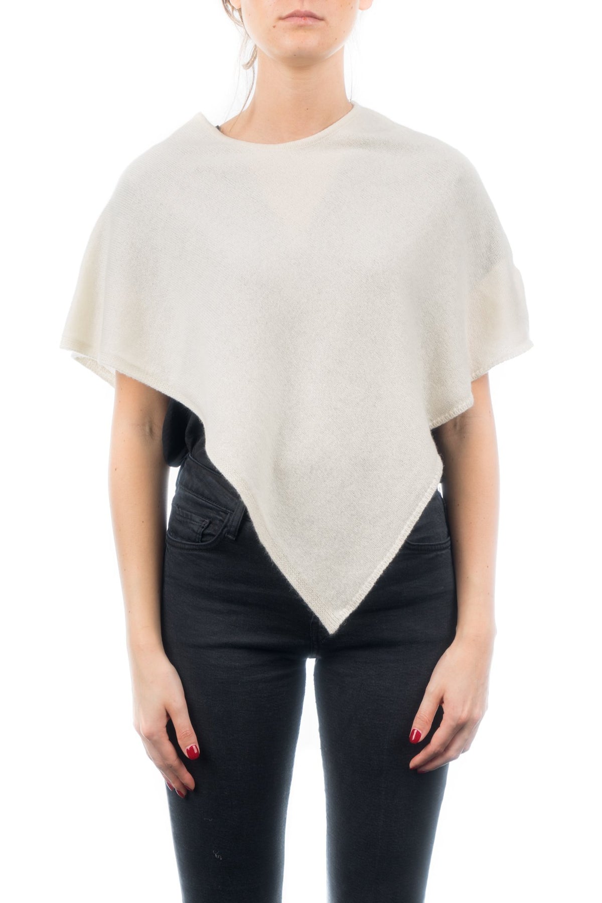 Cream Short 100% Cashmere Poncho