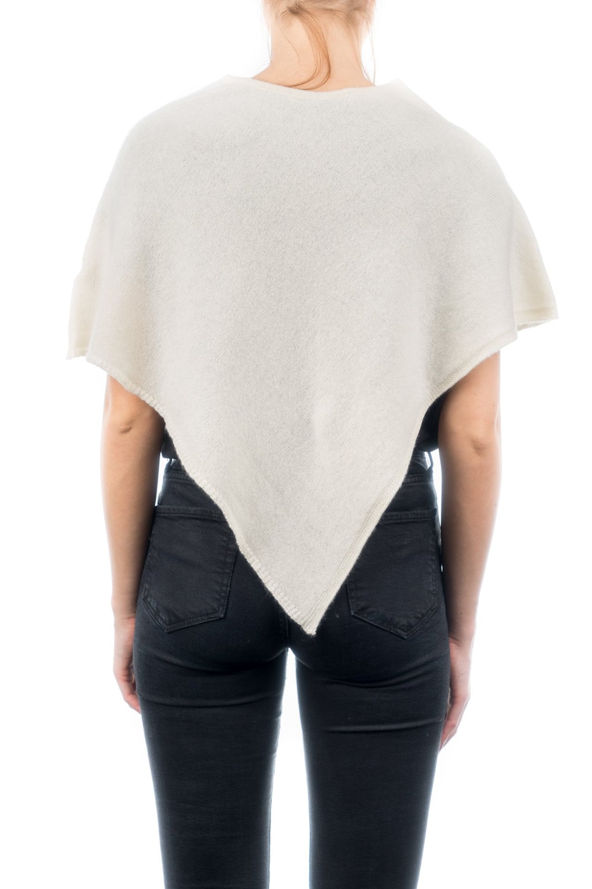 Cream Short 100% Cashmere Poncho, view 3