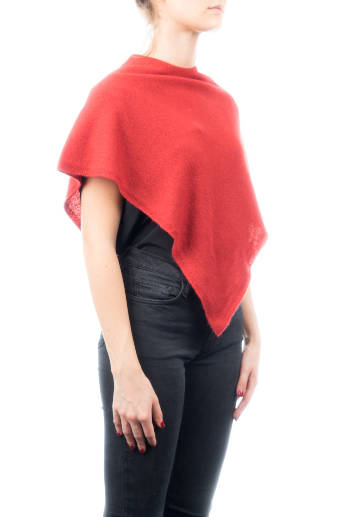Red Short 100% Cashmere Poncho, view 2
