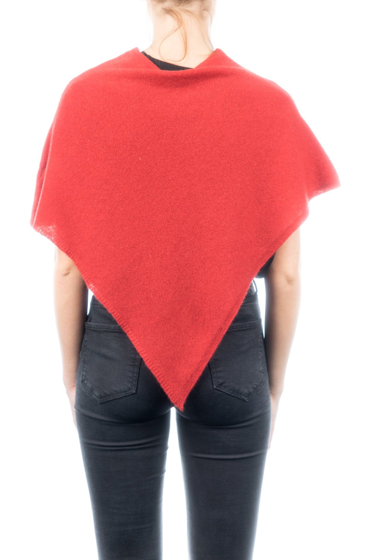 Red Short 100% Cashmere Poncho, view 3