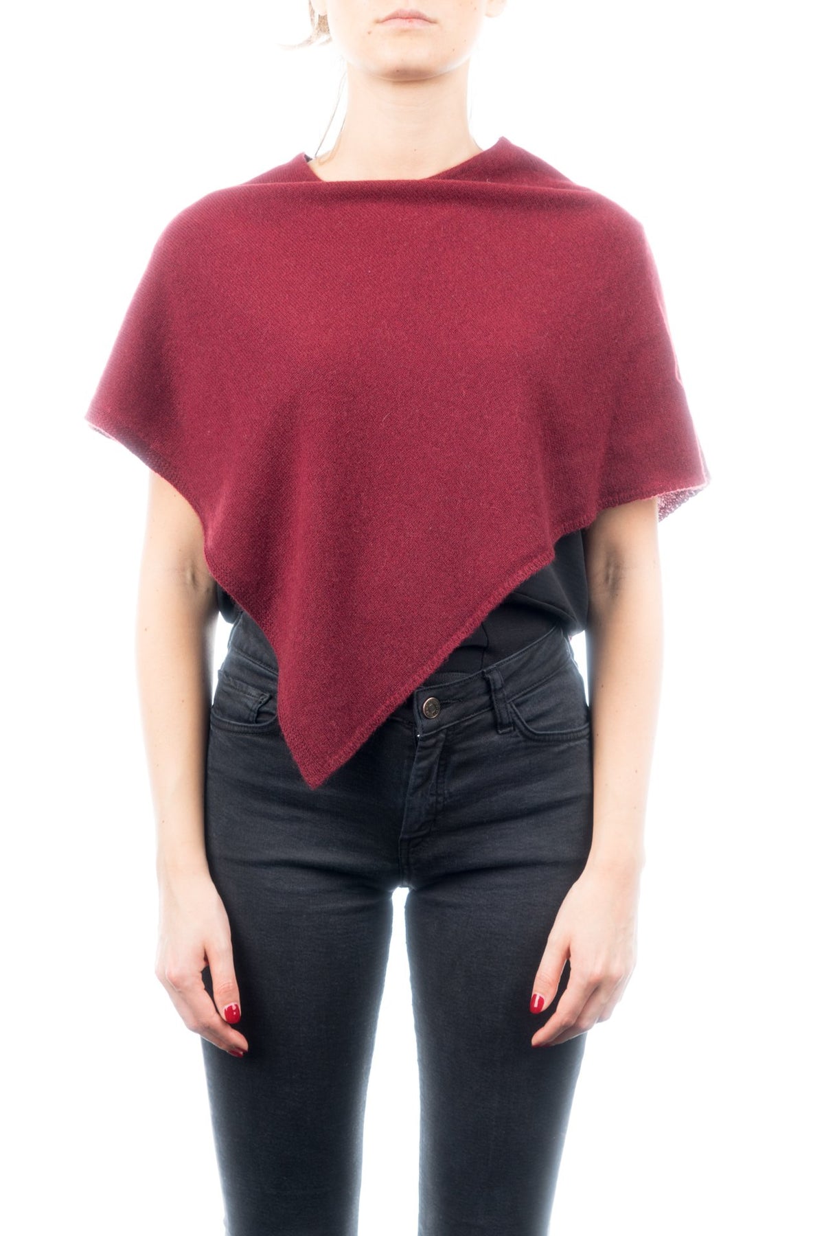 Burgundy Short 100% Cashmere Poncho