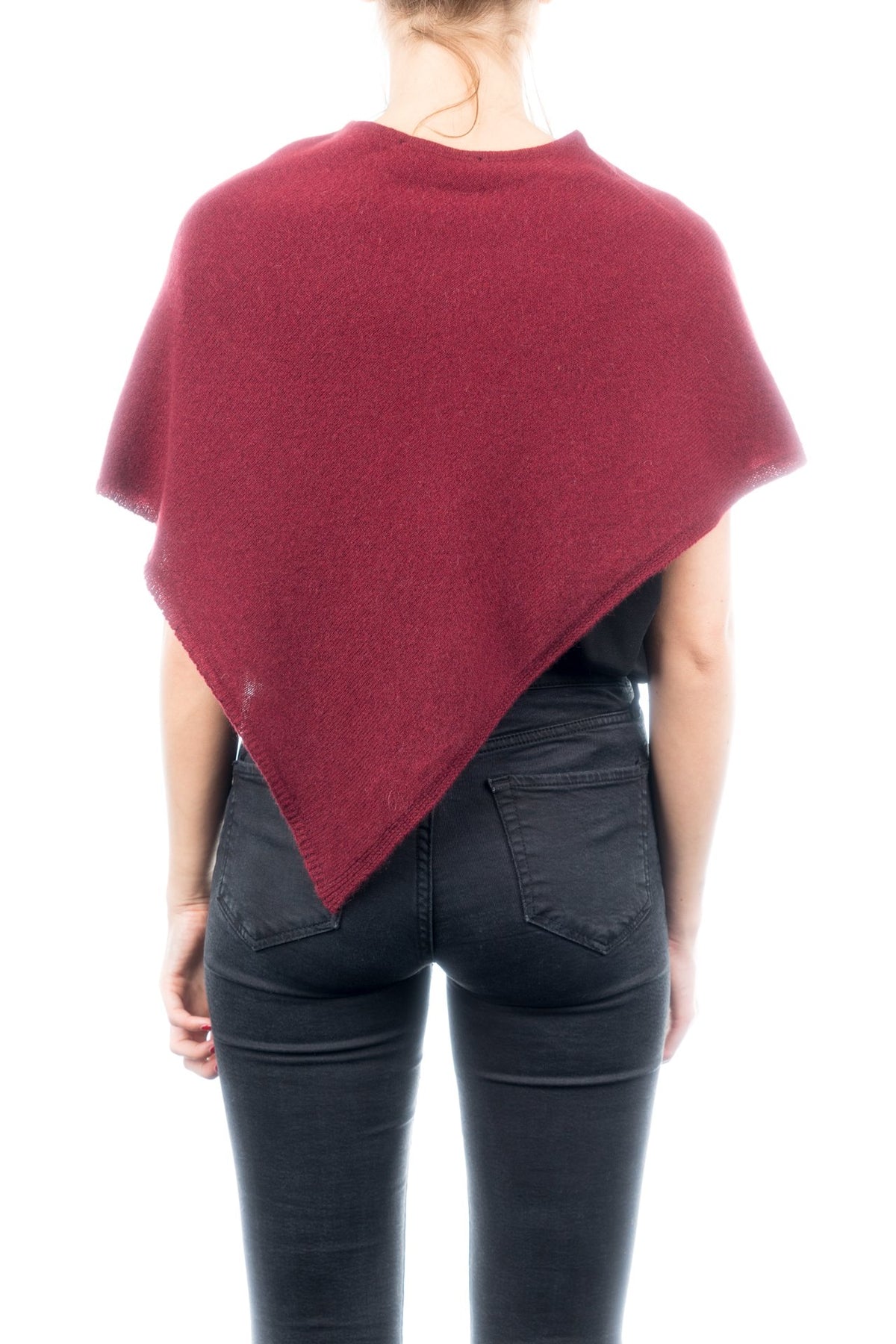 Burgundy Short 100% Cashmere Poncho, view 3