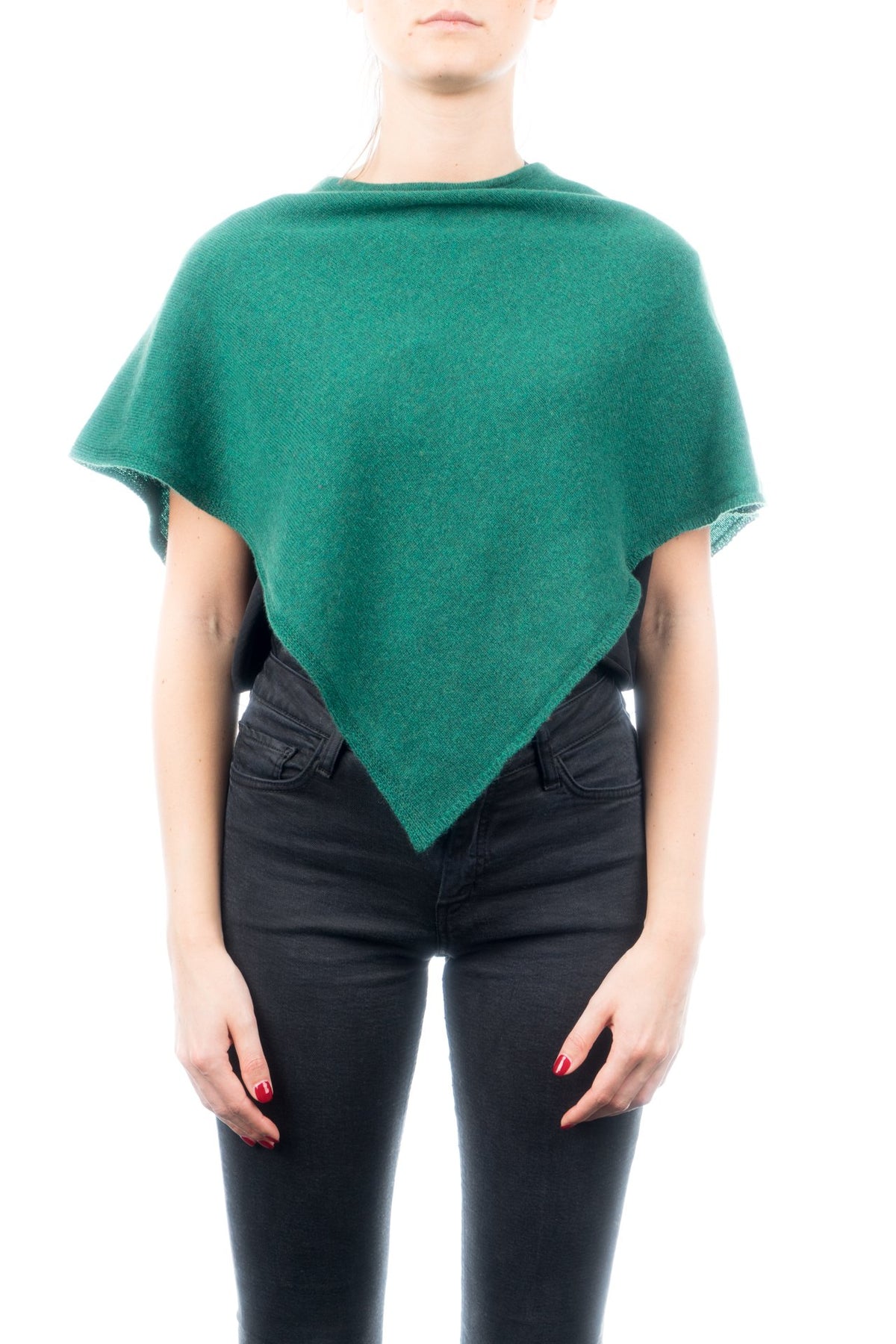 Green Short 100% Cashmere Poncho