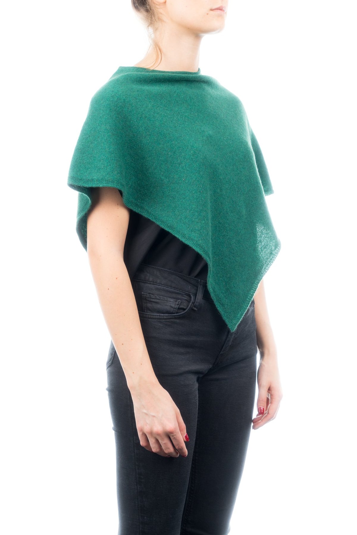Green Short 100% Cashmere Poncho, view 2