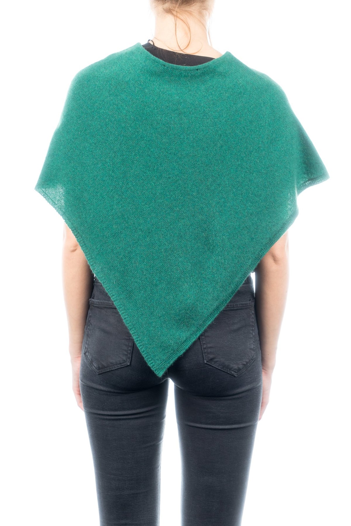 Green Short 100% Cashmere Poncho, view 3