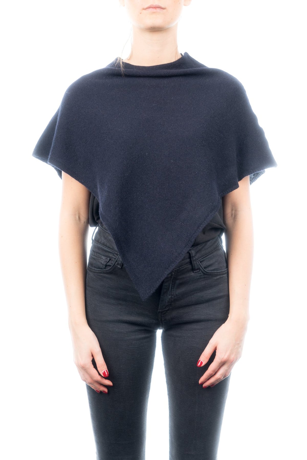 Blue Short 100% Cashmere Poncho