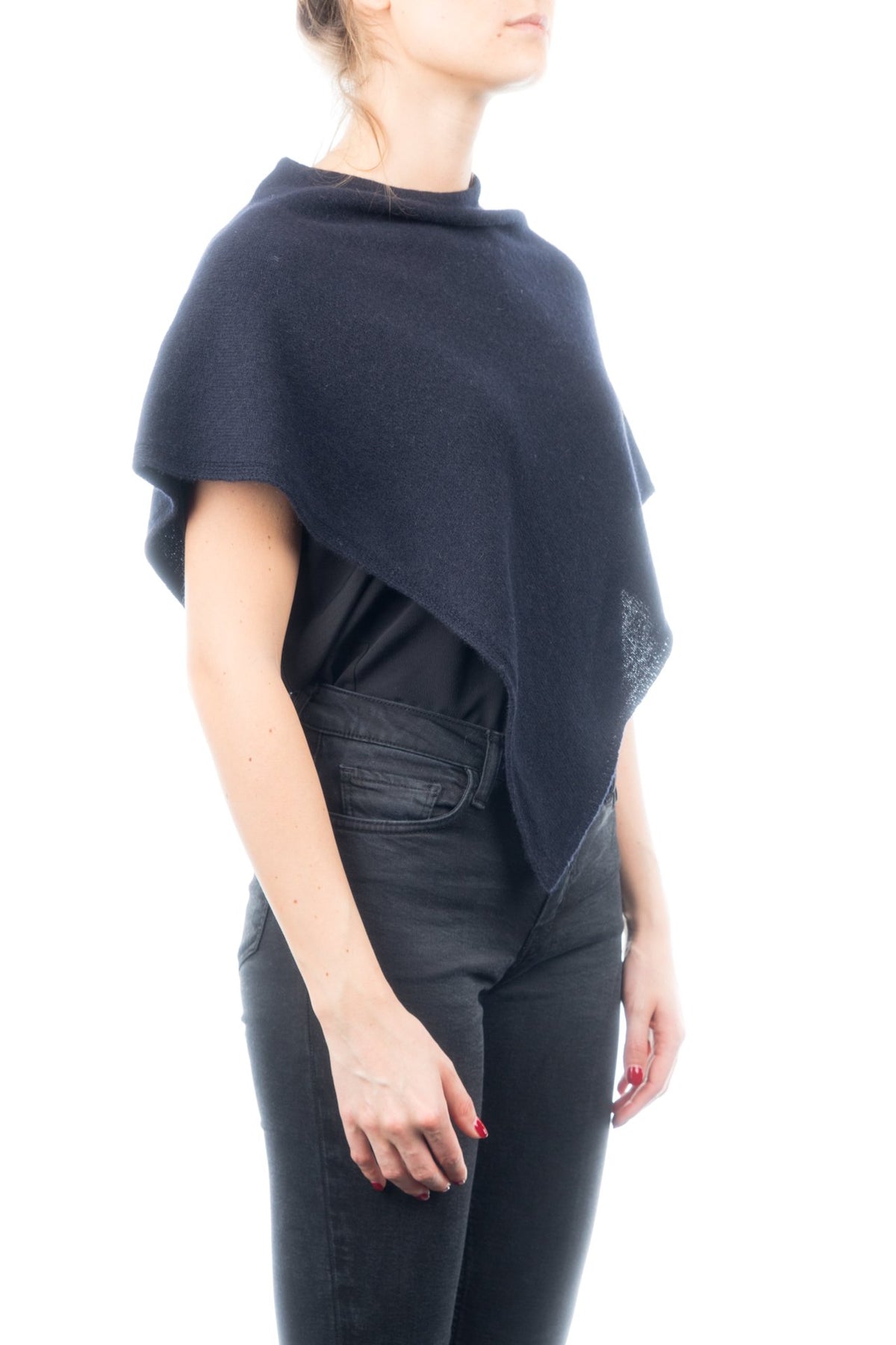 Blue Short 100% Cashmere Poncho, view 2