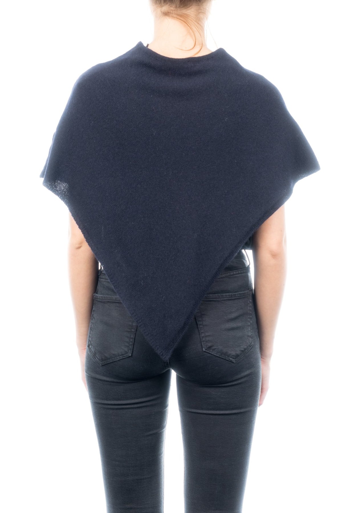 Blue Short 100% Cashmere Poncho, view 3