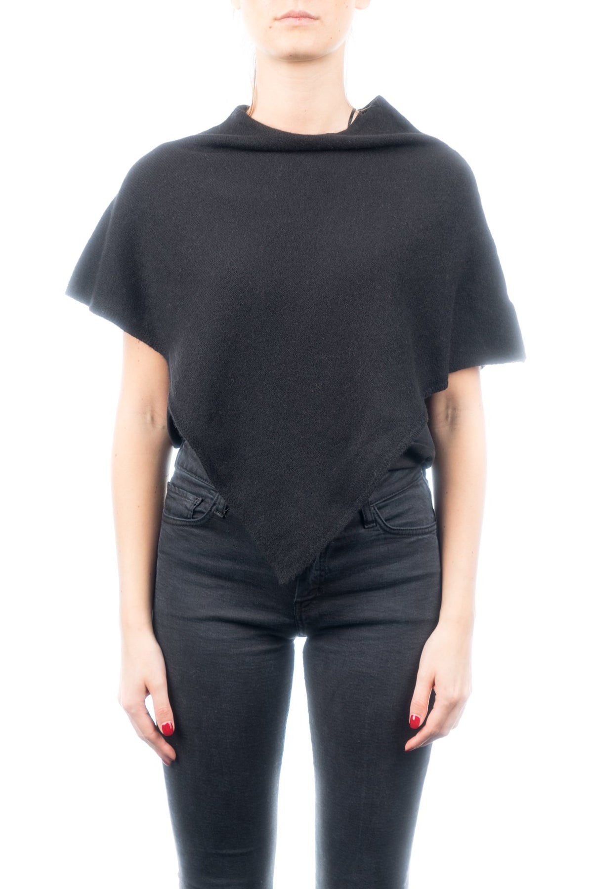 Black Short 100% Cashmere Poncho