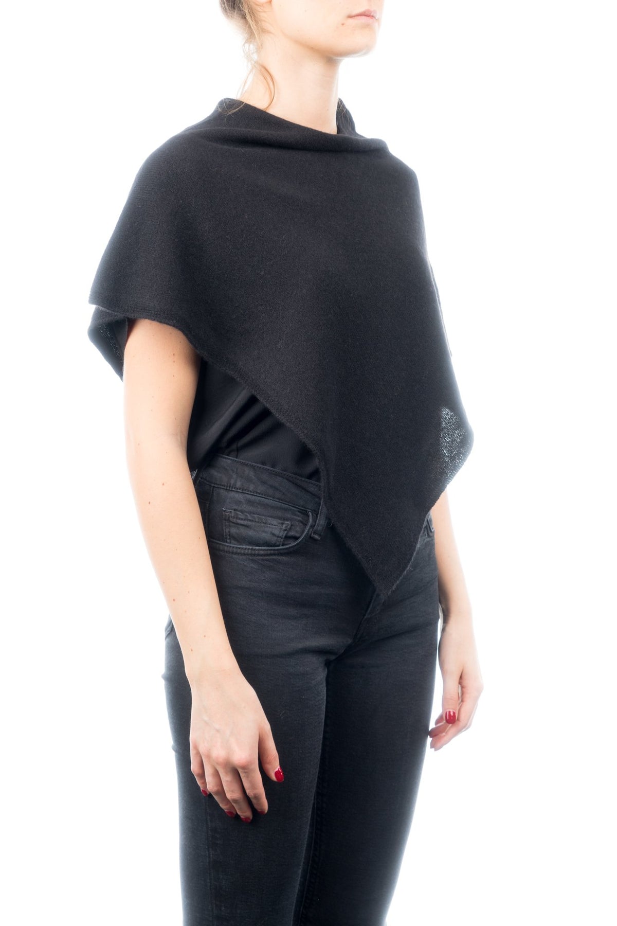 Black Short 100% Cashmere Poncho, view 2
