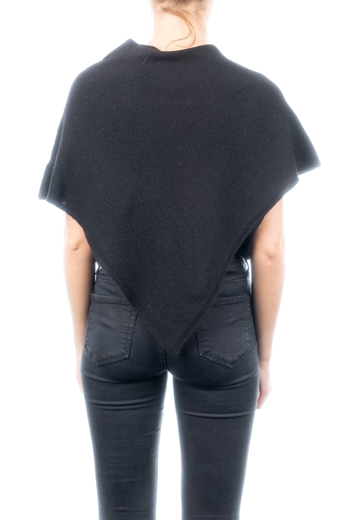 Black Short 100% Cashmere Poncho, view 3