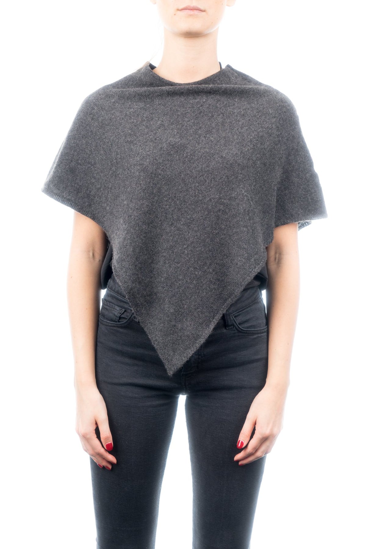 Charcoal Short 100% Cashmere Poncho