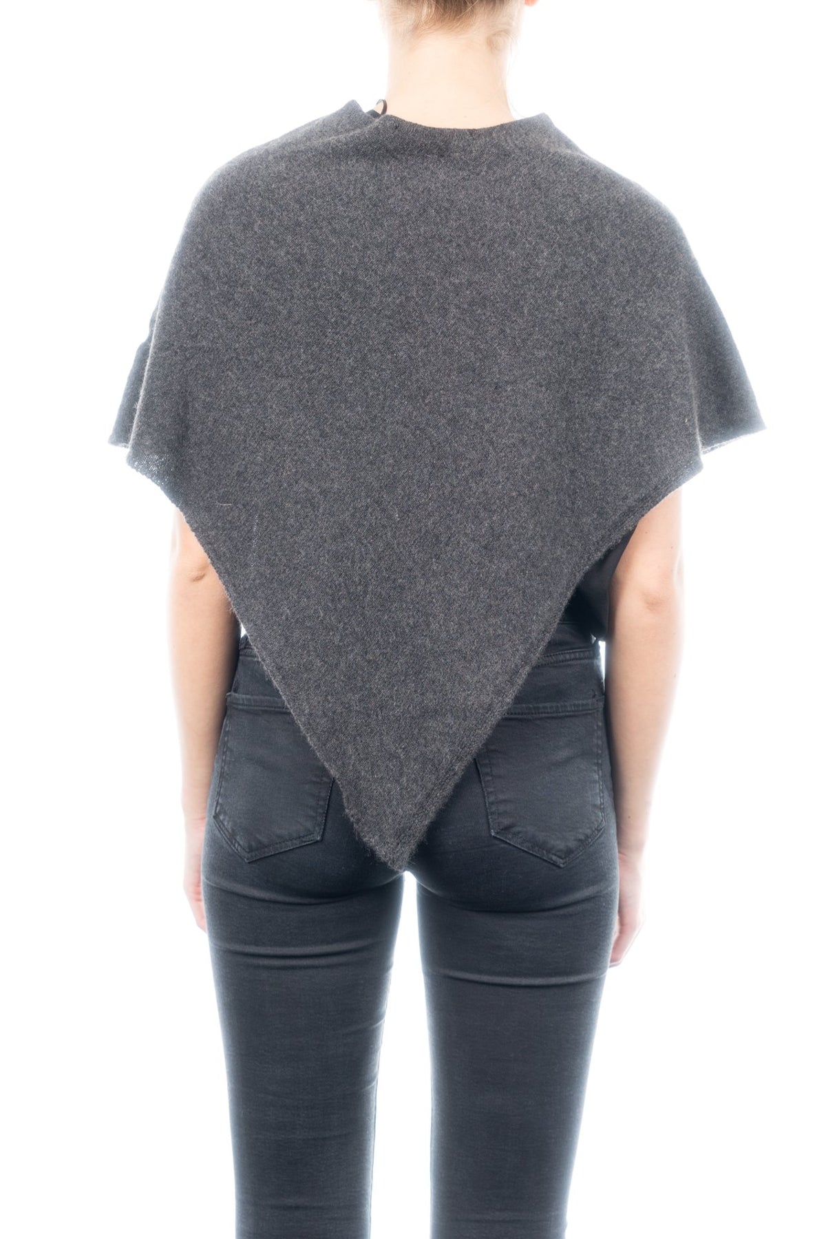 Charcoal Short 100% Cashmere Poncho, view 3