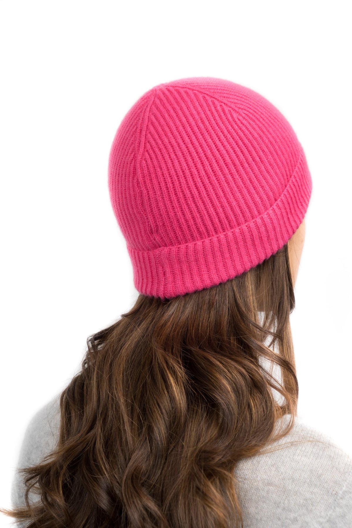 Fuchsia Women's Fisherman's Rib 100% Cashmere Beanie