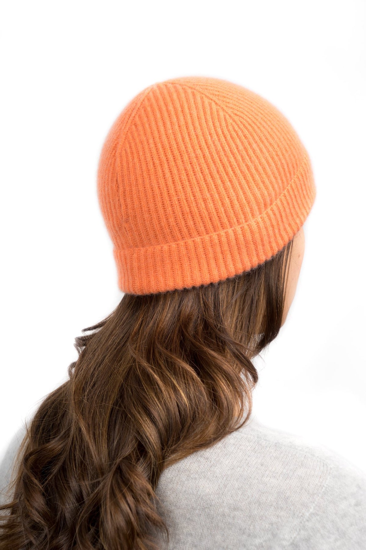Orange Women's Fisherman's Rib 100% Cashmere Beanie