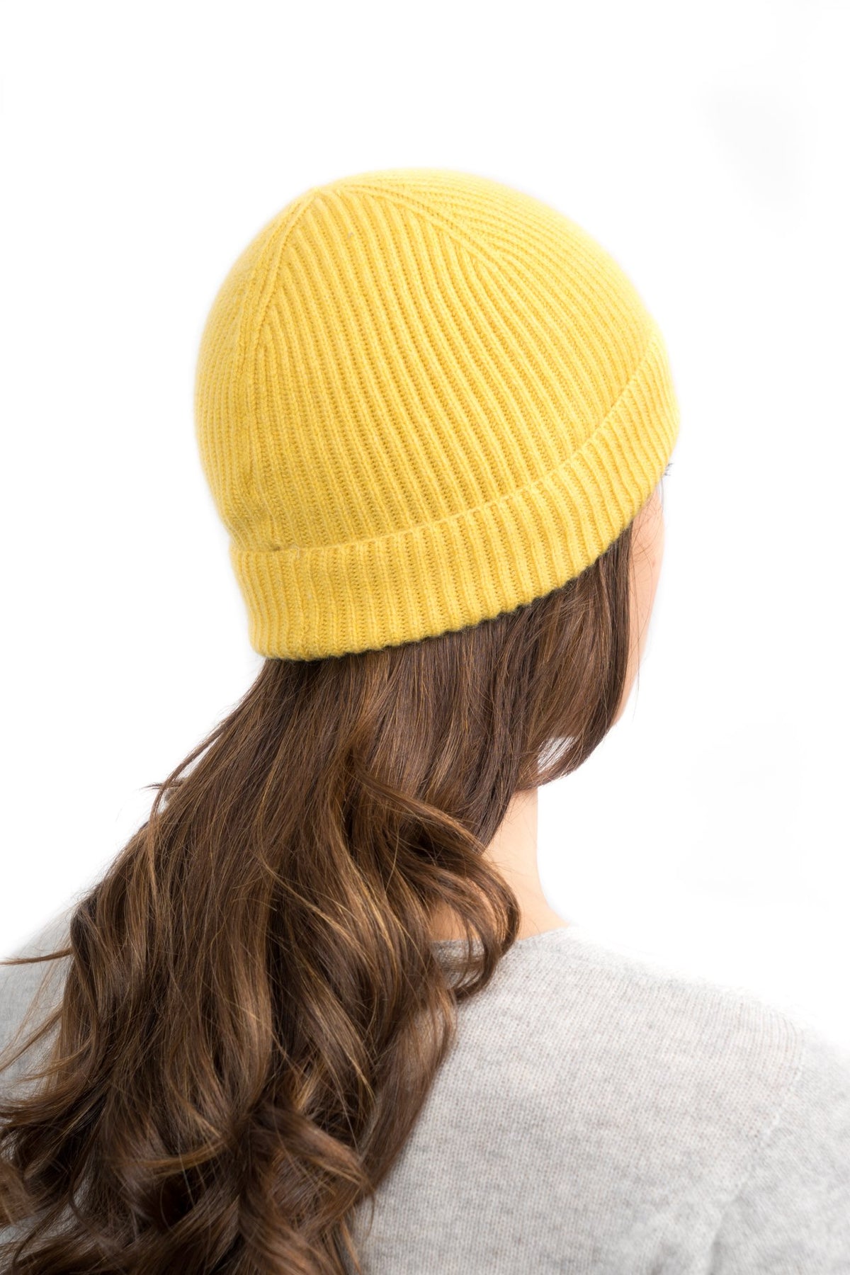 Yellow Women's Fisherman's Rib 100% Cashmere Beanie