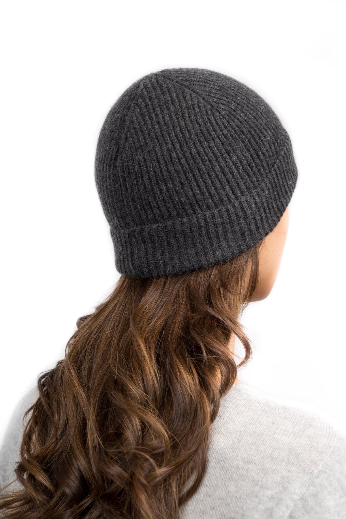Charcoal Women's Fisherman's Rib 100% Cashmere Beanie