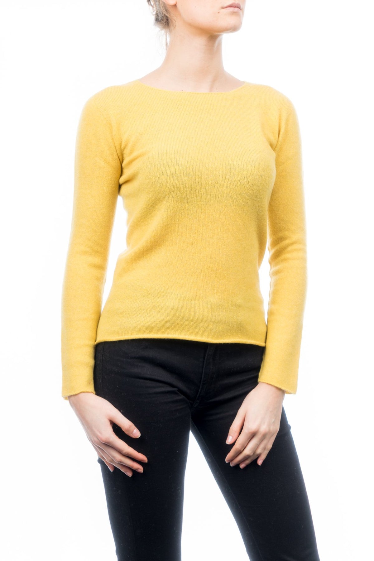 Yellow Women's 100% Cashmere Crewneck, view 2