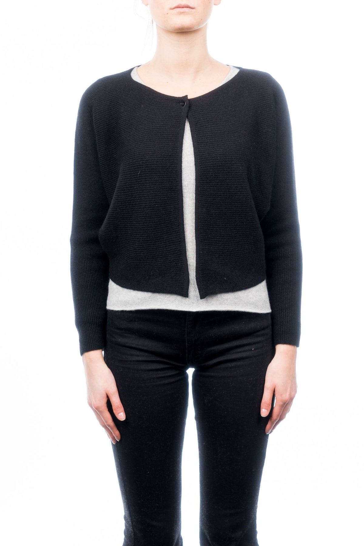 Black Women's 100% Cashmere Cropped Cardigan